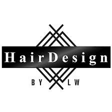Logo HairDesign BY LW  weie Wortmarke auf schwarzem Banner mit geometrischem Muster
